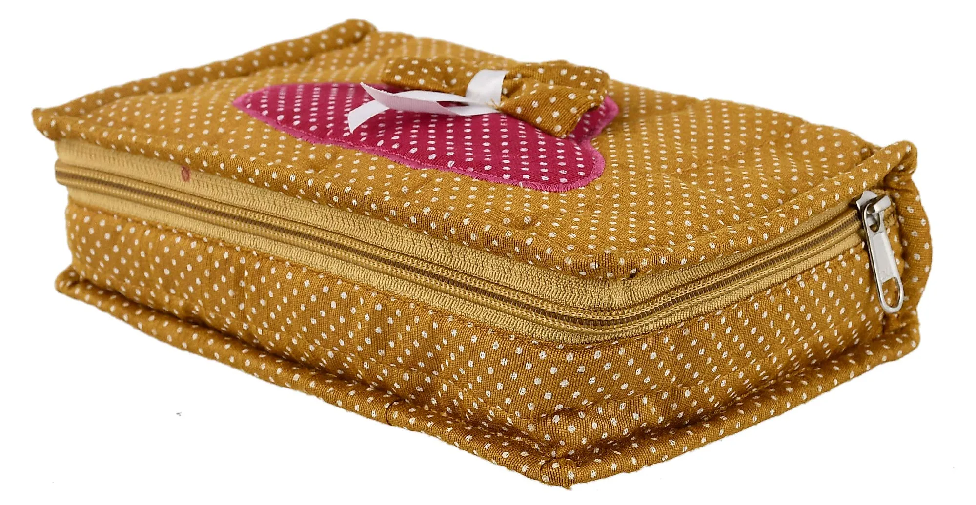 Kuber Industries Heart Home Cotton Multipurpose 7 Pocket Dot Printed Jewellery Storage Bag Pouch/Travel Kit Organizer (Gold)-Pack of 2-KUBMART15441