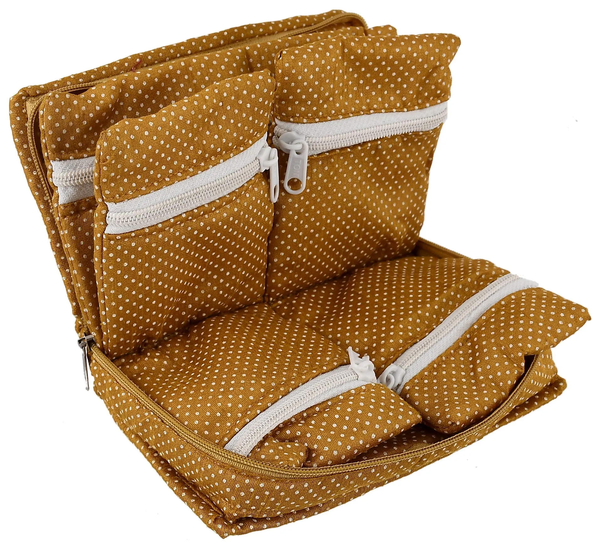 Kuber Industries Heart Home Cotton Multipurpose 7 Pocket Dot Printed Jewellery Storage Bag Pouch/Travel Kit Organizer (Gold)-Pack of 2-KUBMART15441