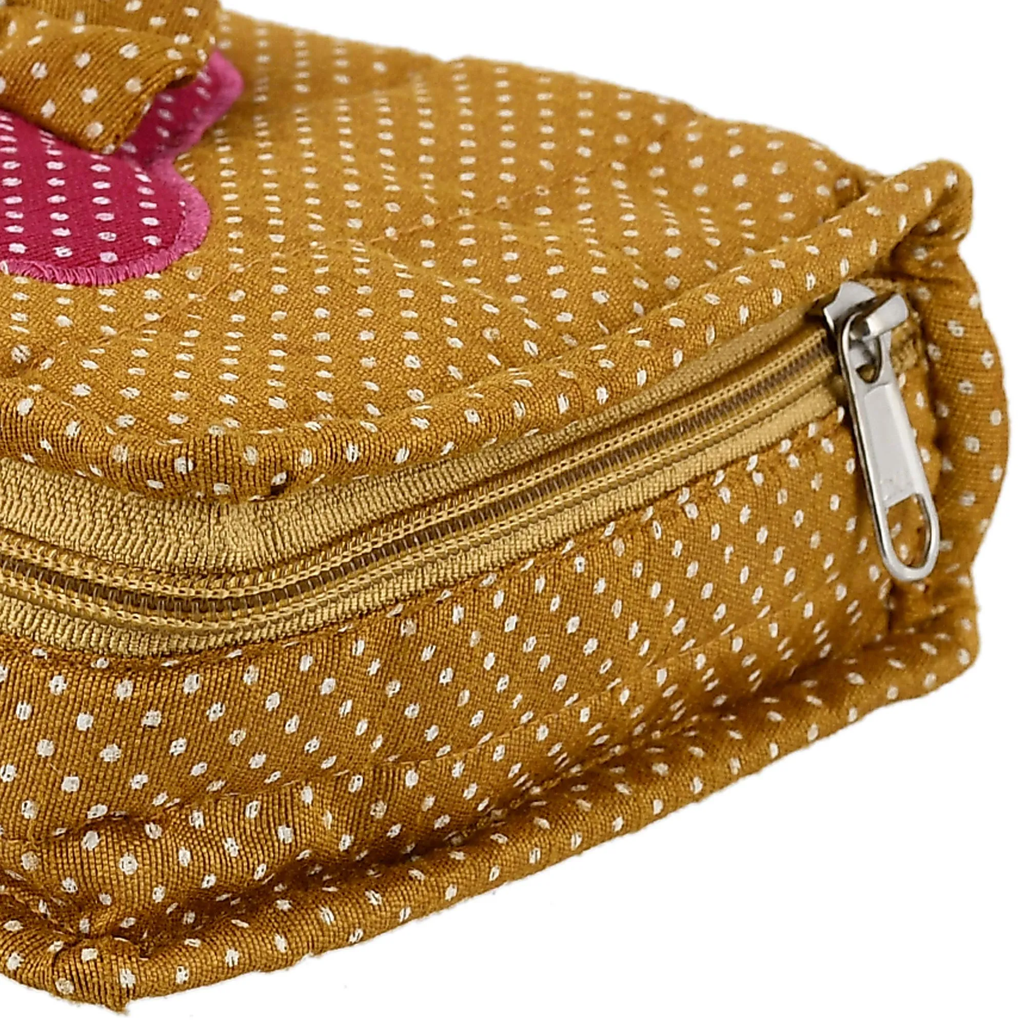 Kuber Industries Heart Home Cotton Multipurpose 7 Pocket Dot Printed Jewellery Storage Bag Pouch/Travel Kit Organizer (Gold)-Pack of 2-KUBMART15441