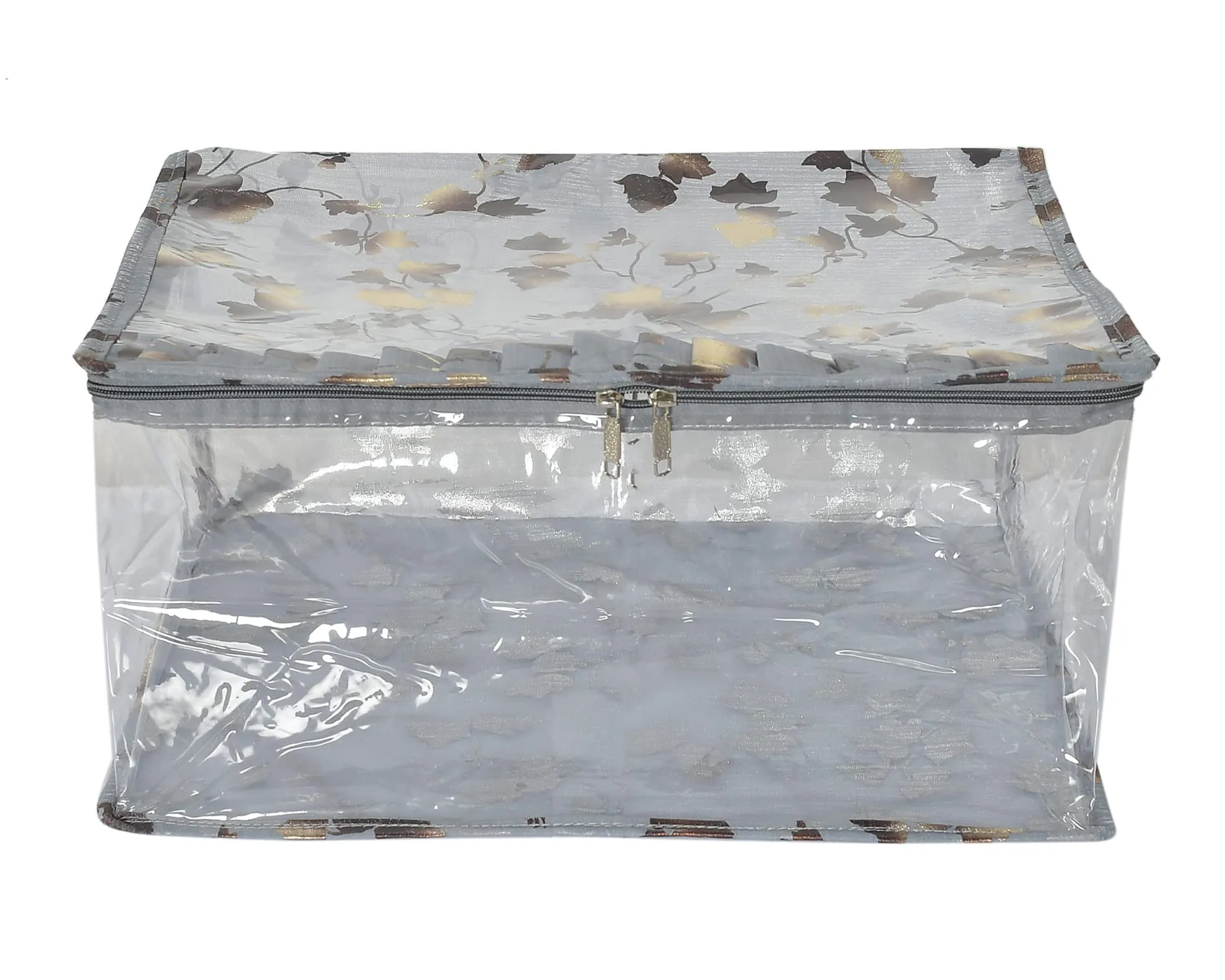 Kuber Industries Leaf Printed Laminated Transparent Underbed Storage Bag- Pack of 2 (Grey)-HS43KUBMART26135