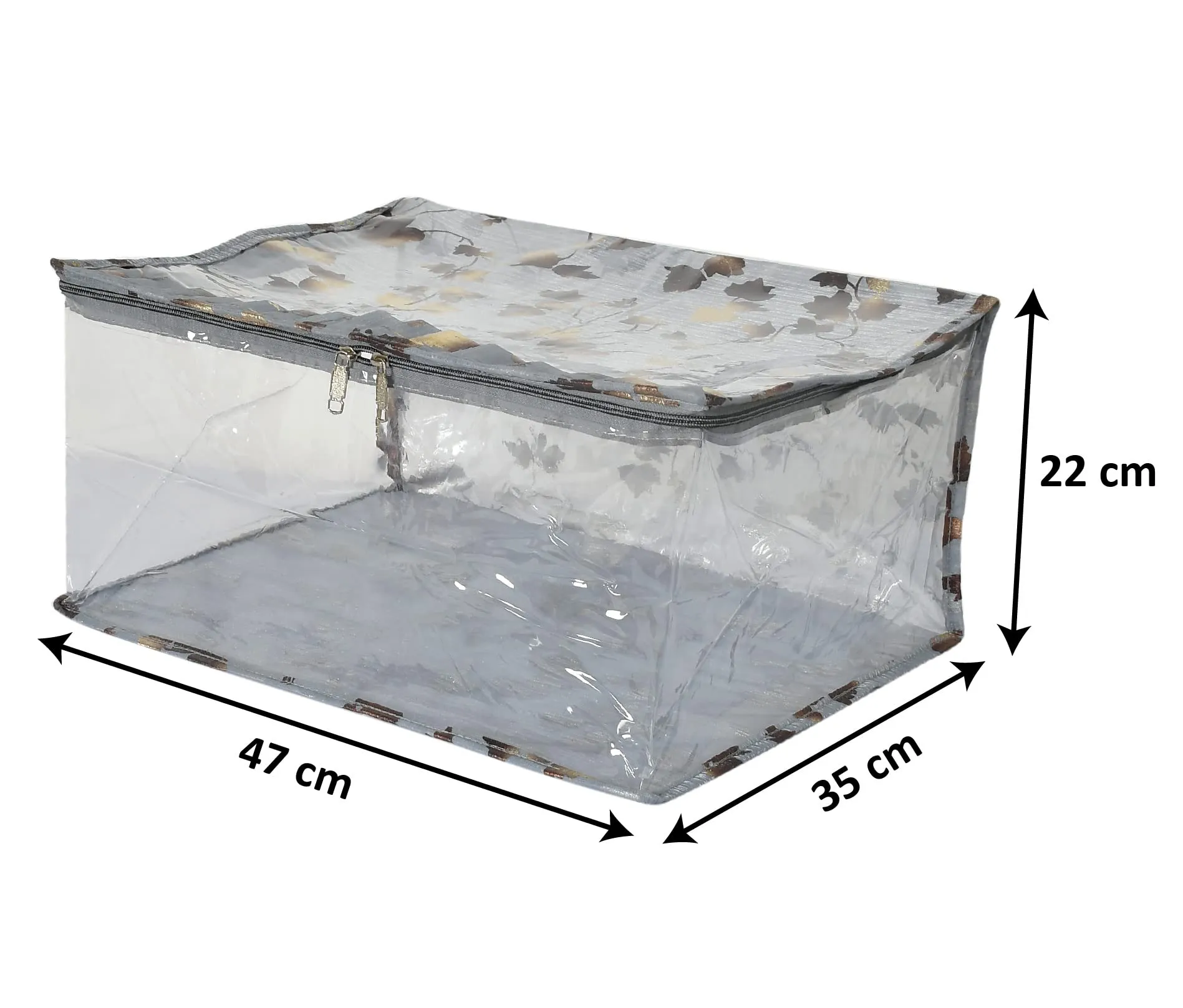 Kuber Industries Leaf Printed Laminated Transparent Underbed Storage Bag- Pack of 2 (Grey)-HS43KUBMART26135