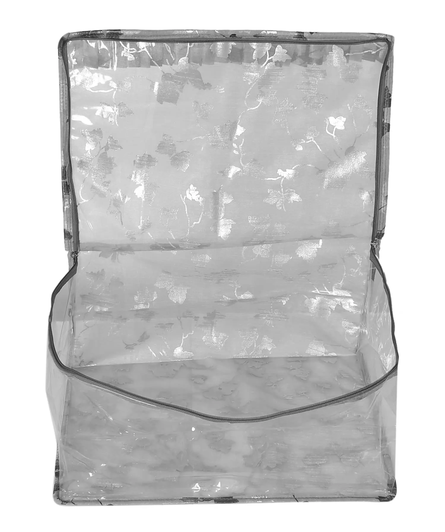 Kuber Industries Leaf Printed Laminated Transparent Underbed Storage Bag- Pack of 2 (Grey)-HS43KUBMART26135