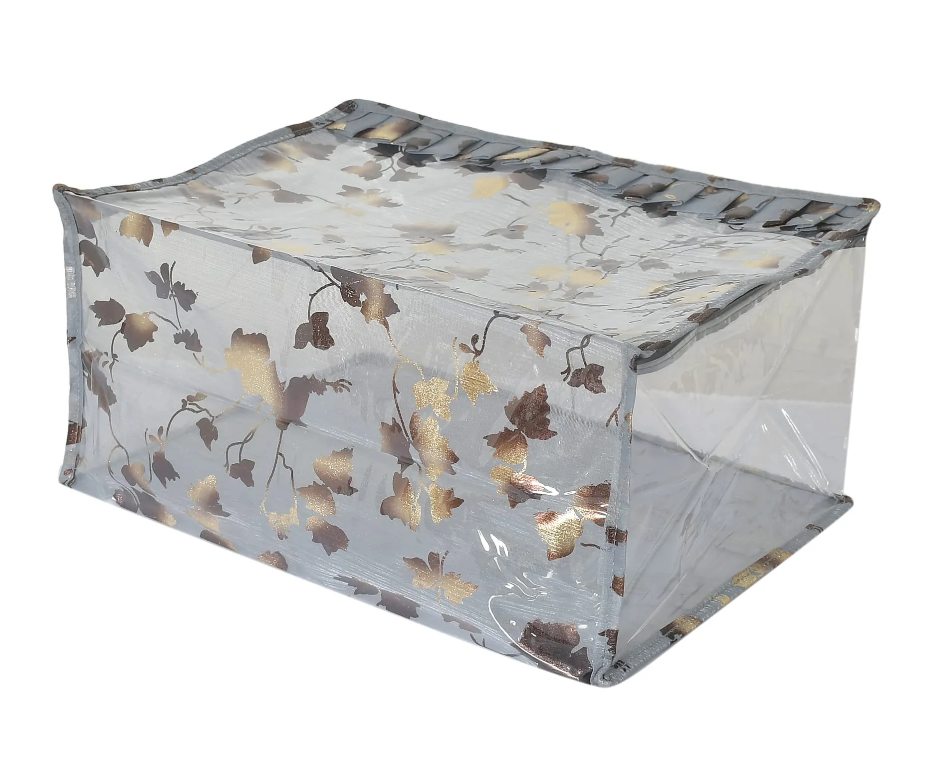 Kuber Industries Leaf Printed Laminated Transparent Underbed Storage Bag- Pack of 2 (Grey)-HS43KUBMART26135