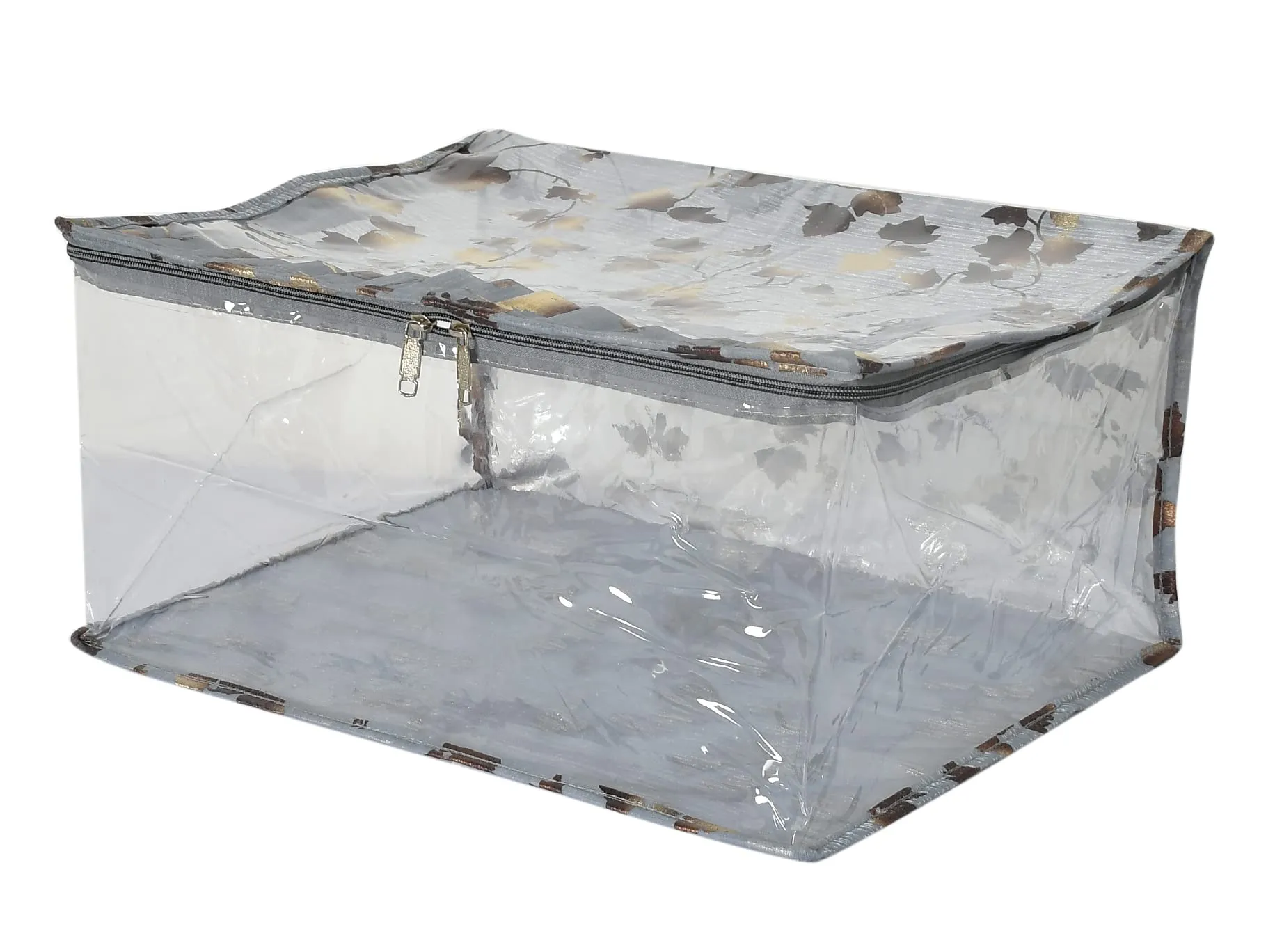 Kuber Industries Leaf Printed Laminated Transparent Underbed Storage Bag- Pack of 2 (Grey)-HS43KUBMART26135