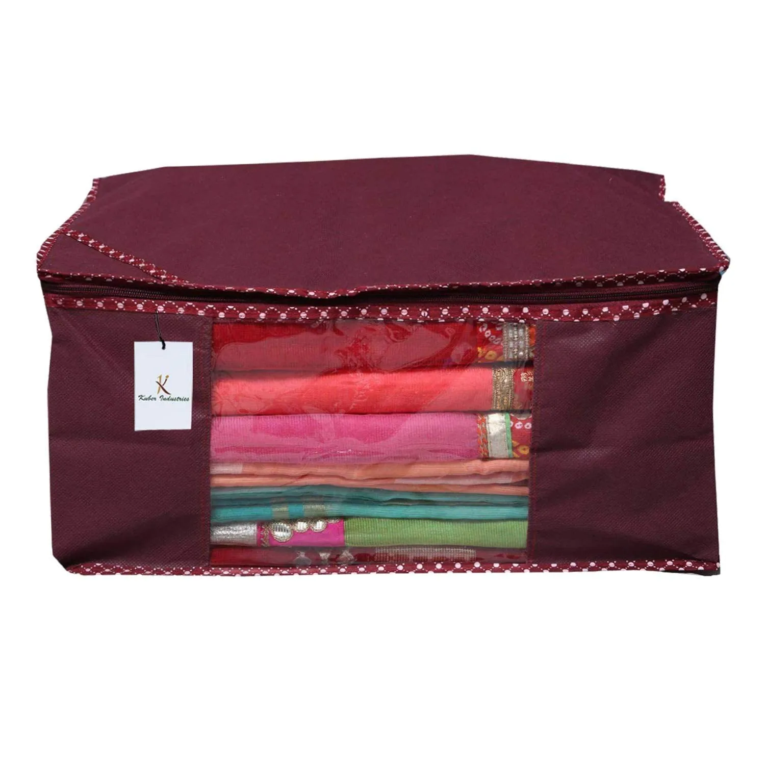 Kuber Industries Non Woven 2 Pieces Saree Cover and 2 Pieces Underbed Storage Bag, Cloth Organizer for Storage, Blanket Cover Combo Set (Maroon) - CTKTC038451