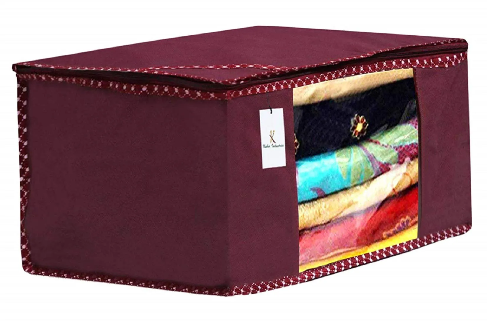 Kuber Industries Non Woven 2 Pieces Saree Cover and 2 Pieces Underbed Storage Bag, Cloth Organizer for Storage, Blanket Cover Combo Set (Maroon) - CTKTC038451