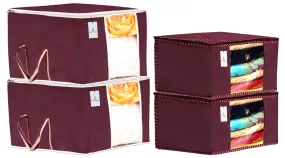 Kuber Industries Non Woven 2 Pieces Saree Cover and 2 Pieces Underbed Storage Bag, Cloth Organizer for Storage, Blanket Cover Combo Set (Maroon) - CTKTC038451