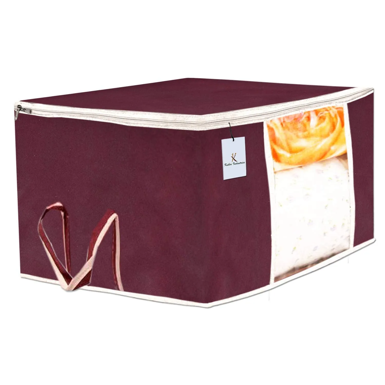 Kuber Industries Non Woven 2 Pieces Saree Cover and 2 Pieces Underbed Storage Bag, Cloth Organizer for Storage, Blanket Cover Combo Set (Maroon) - CTKTC038451