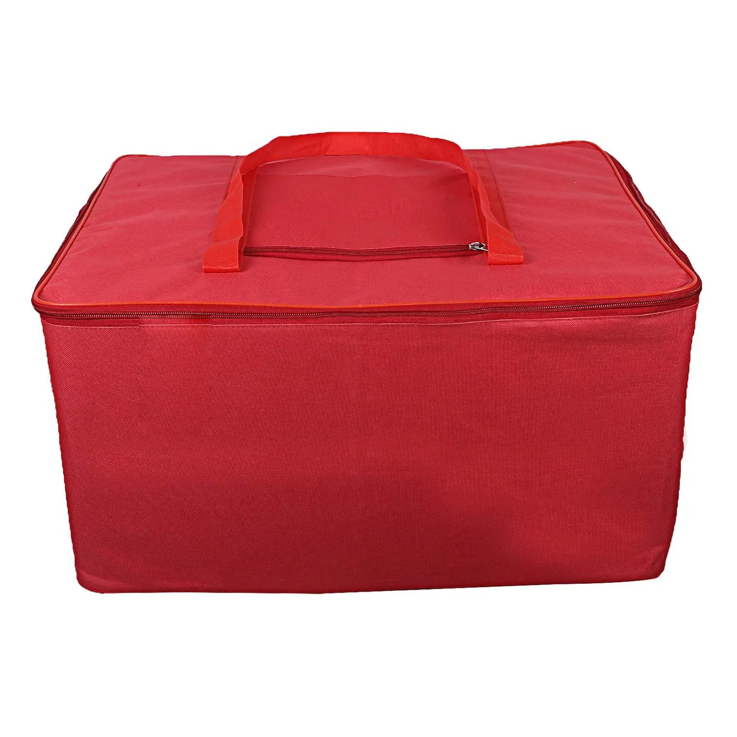 Kuber Industries Rexene Jumbo Moisture Proof Rectangular Underbed Storage Bag with Zipper Closure and Handle (Red)