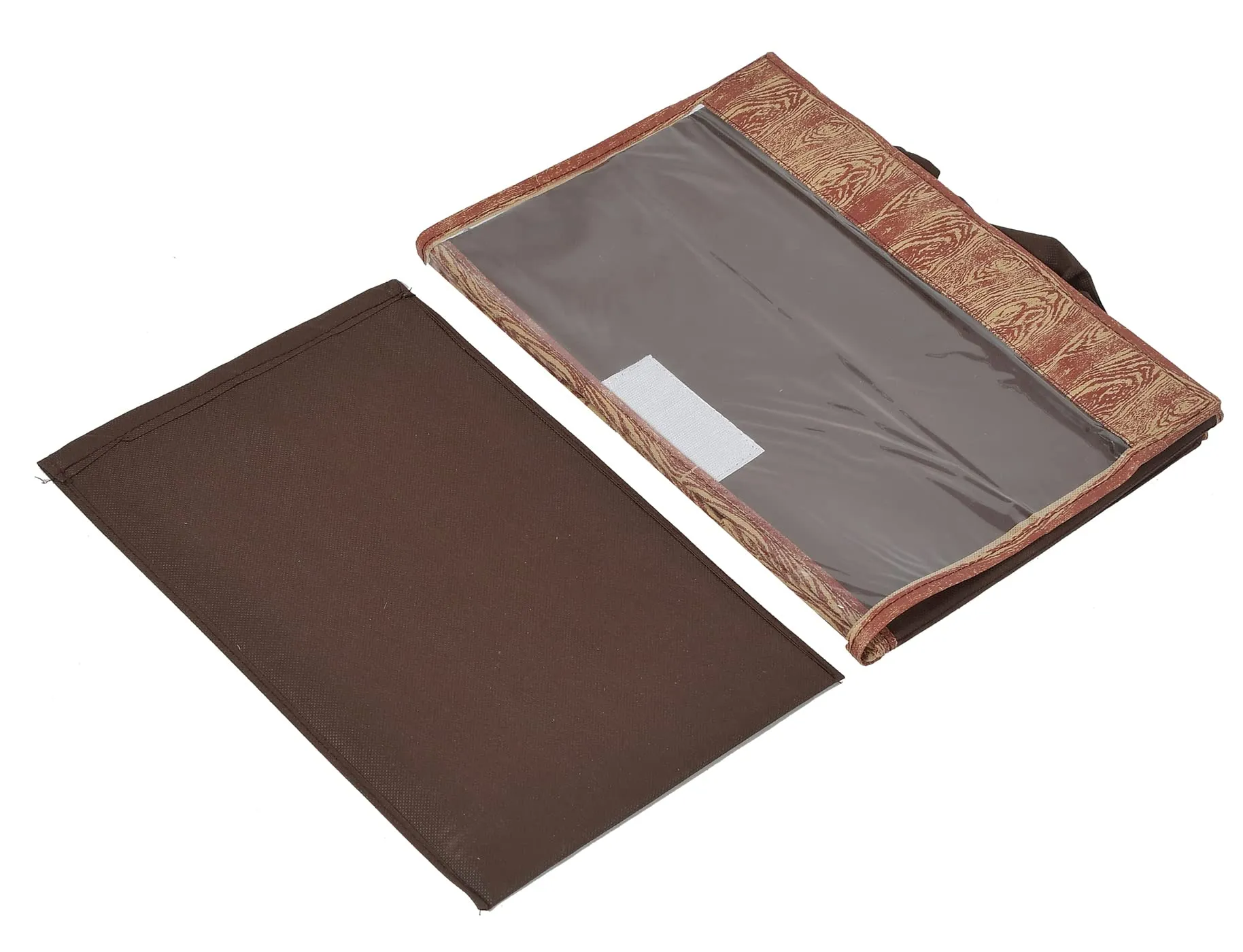 Kuber Industries Wooden Design Foldable Medium Non-Woven Storage Box/Bin For Books, Towels, Magazines, DVDs & More With Tranasparent Lid- Pack of 3 (Brown) -44KM0440