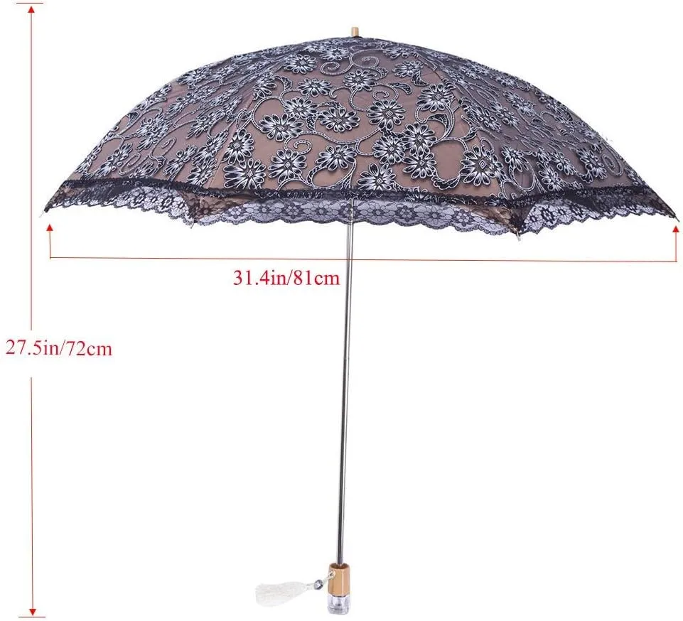 Lace Parasol Umbrella Anti-UV Protection Sun Shade UPF 50  Lightweight and Portable Folding Umbrella (Black)