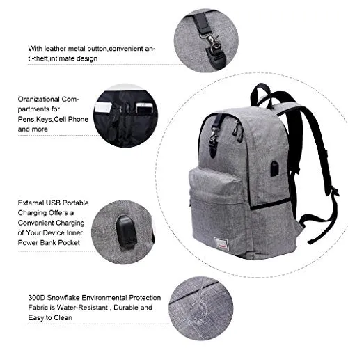 Laptop Backpack-Beyle Anti-theft Water Resistant Travel laptop backpack with USB Charging Port School Bookbag for College Travel Backpack designed for 17-Inchand Notebook,Grey