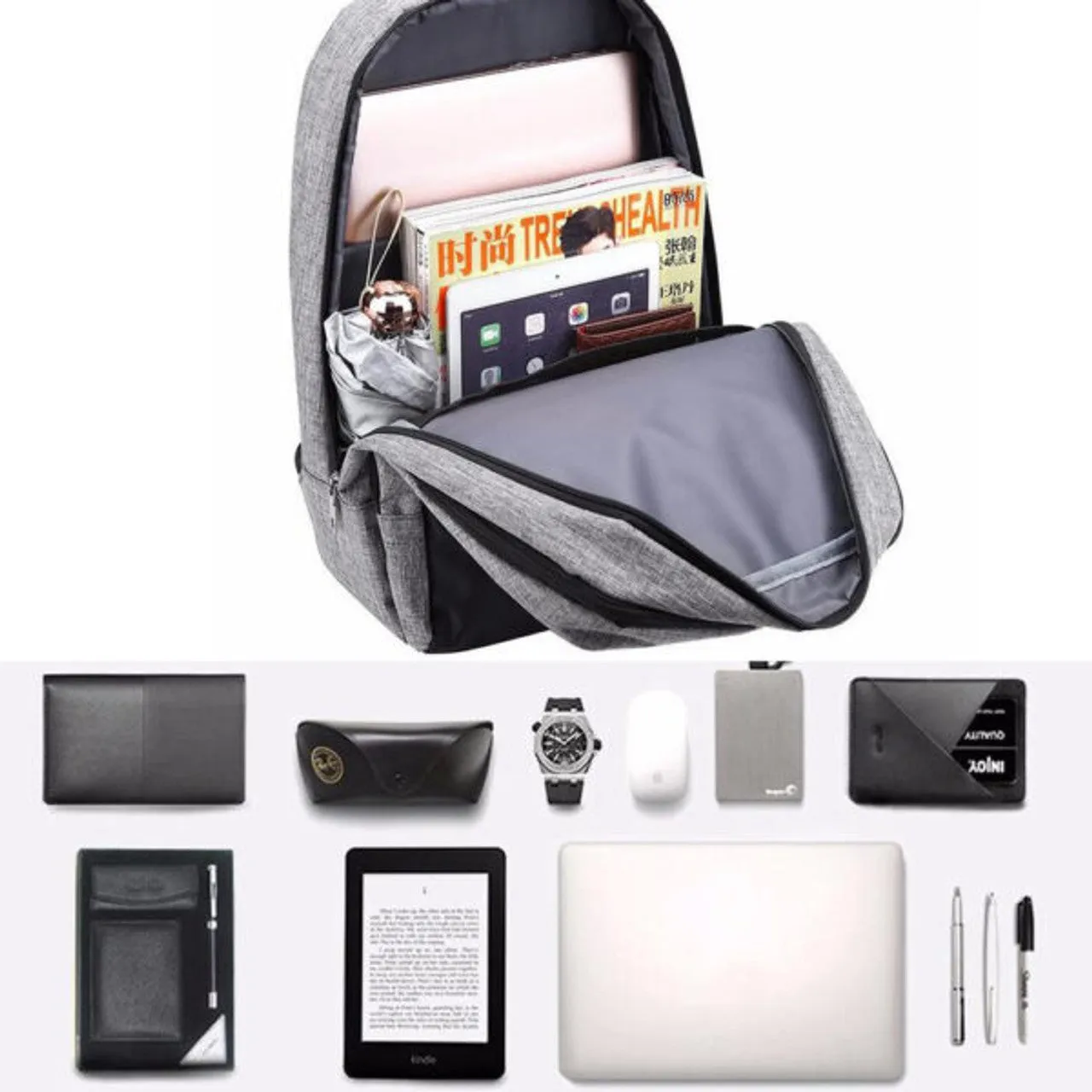 Laptop Backpack With External Charging Usb Port Xf0760 Grey