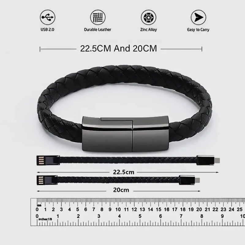 Leather Bracelet USB Cable Portable Fast Charging For All Mobile Phone