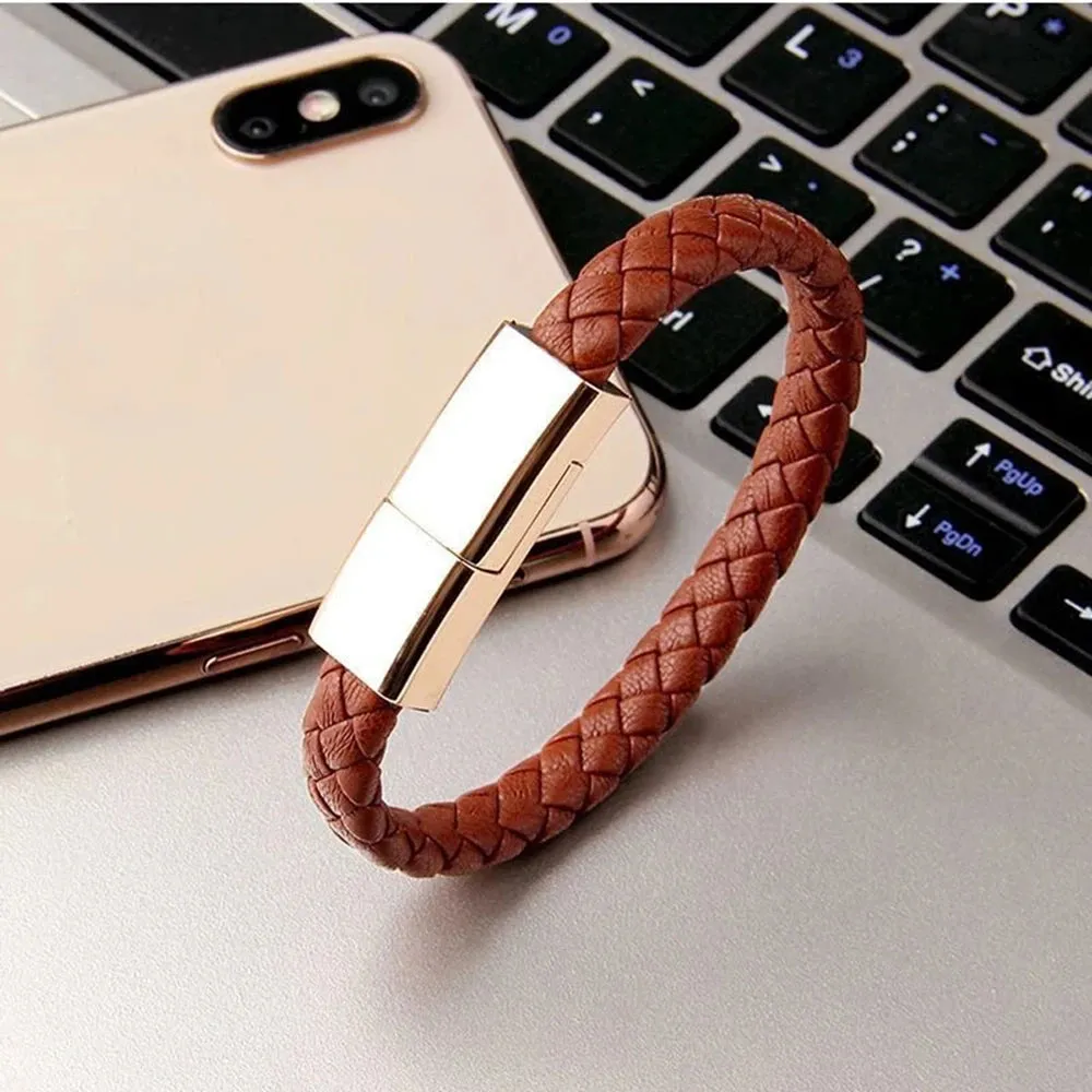 Leather Bracelet USB Cable Portable Fast Charging For All Mobile Phone