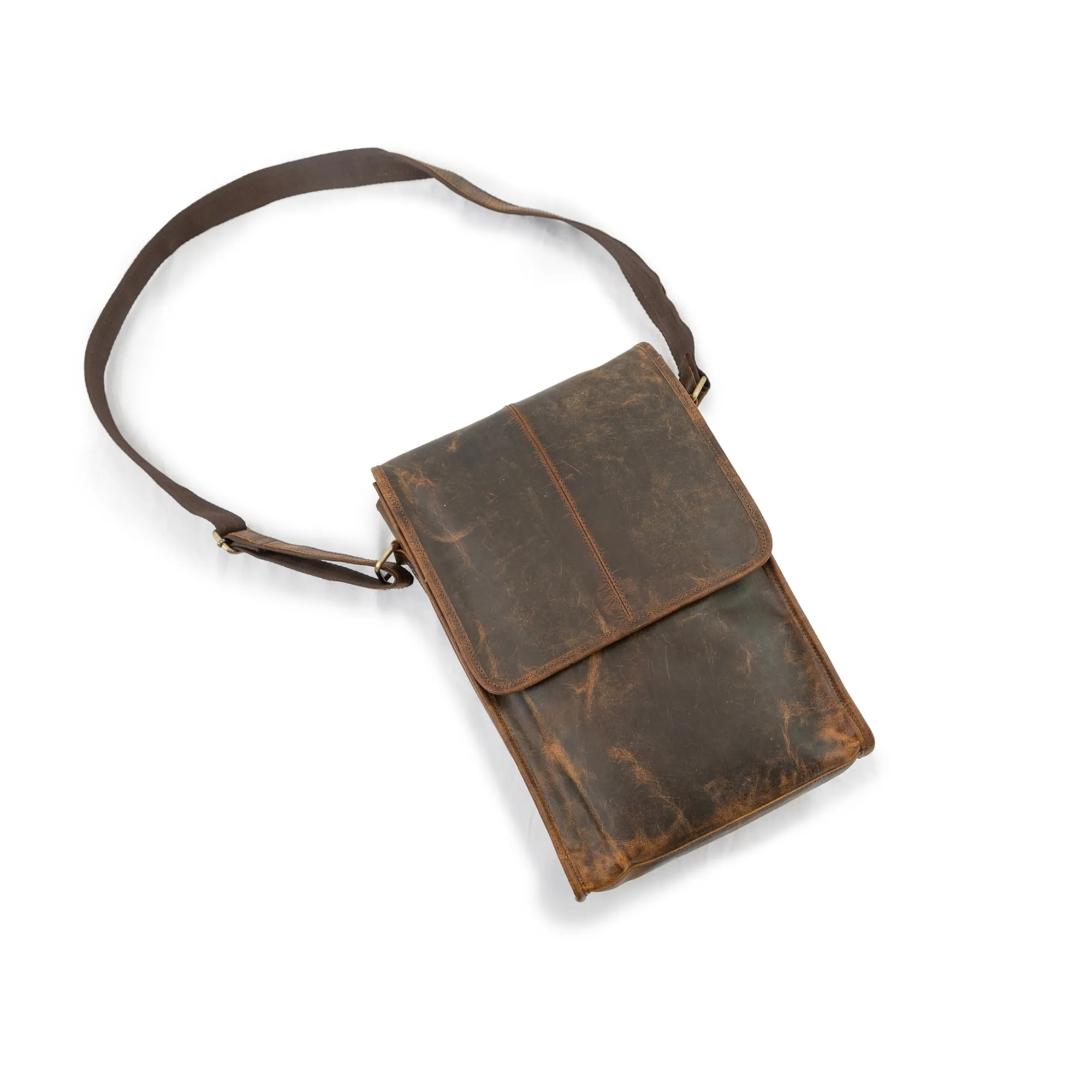 Leather Crossbody Briefcase-Distressed Brown