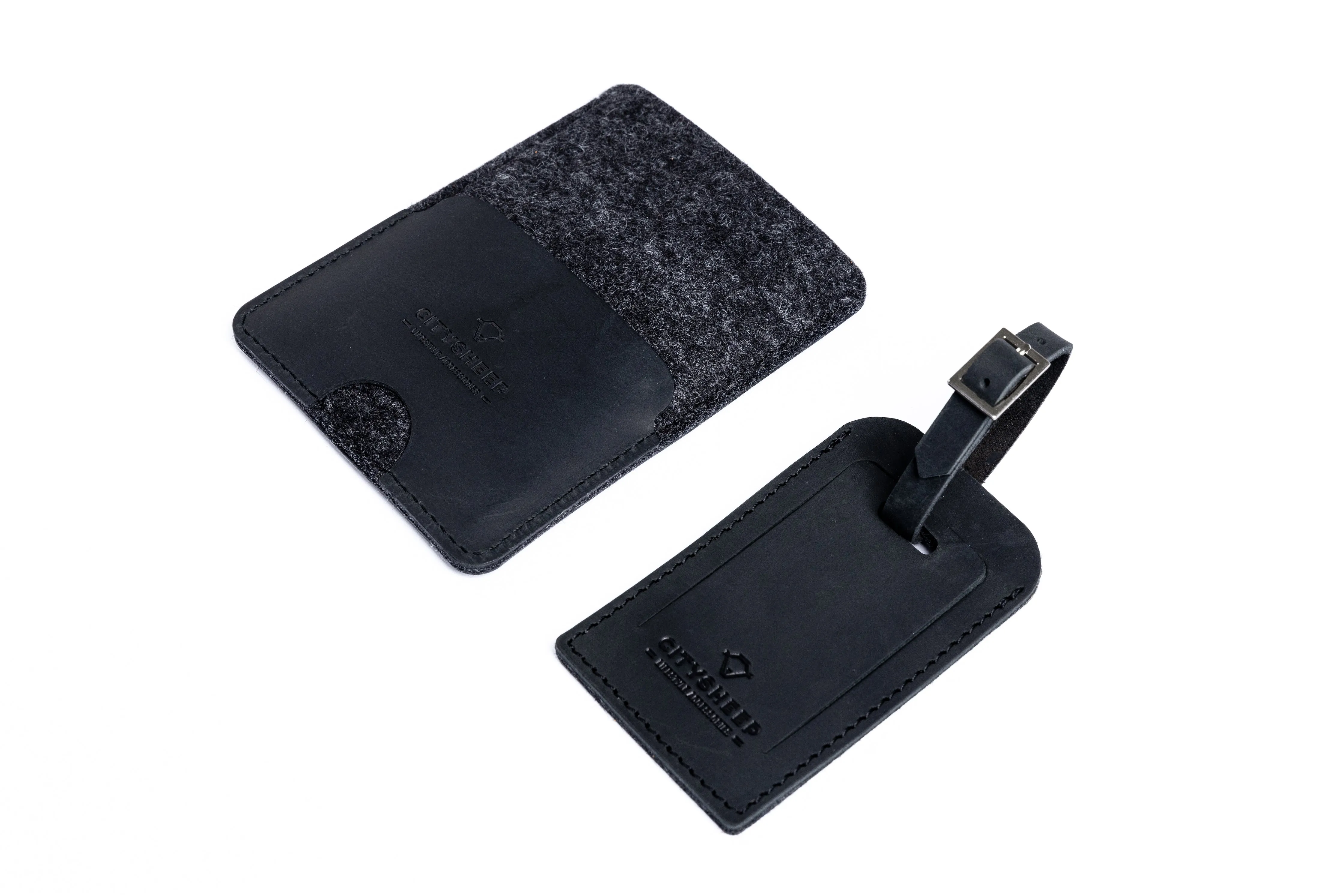 Leather luggage tag/ CLASSY BLACK