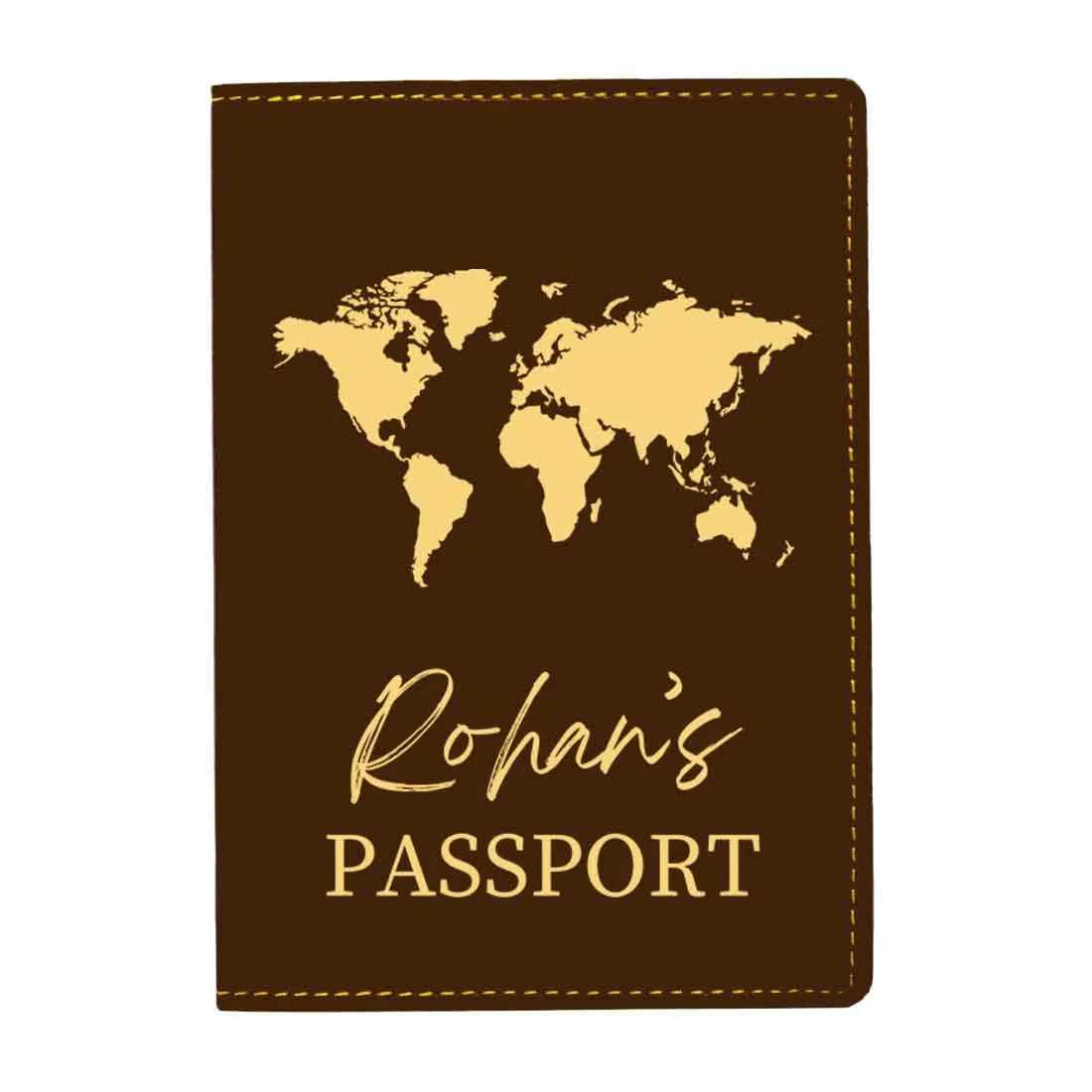 Leather Passport Holder Customized with Name Design Passport Cover and Luggage Tag Set - MAP