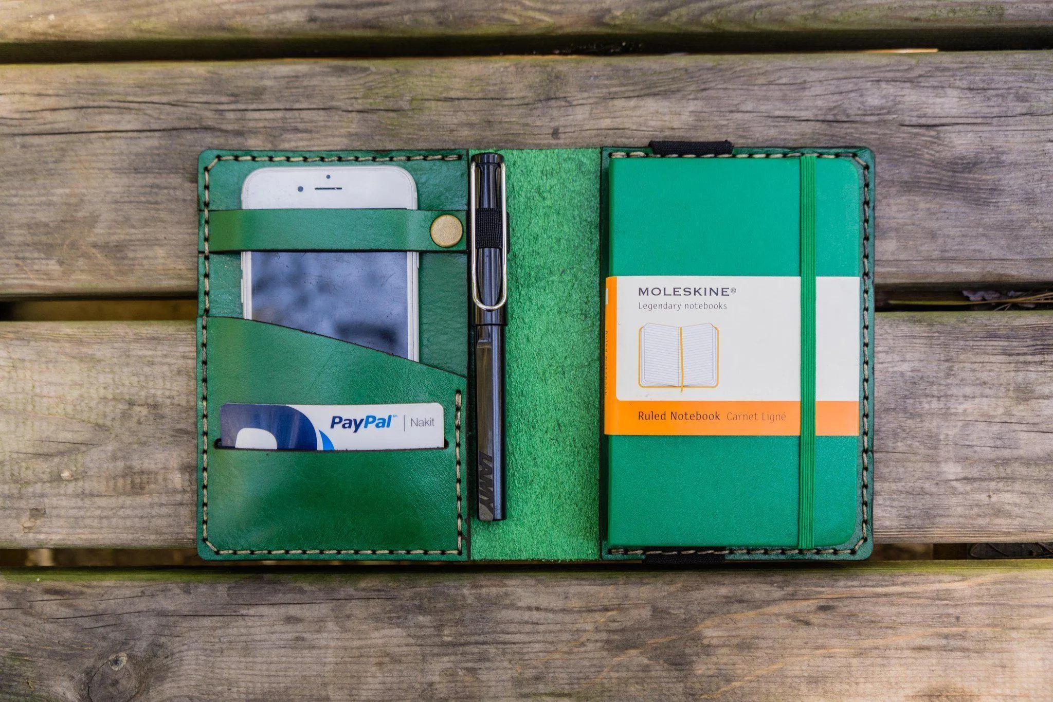 Leather Pocket Moleskine Journal Cover - Green