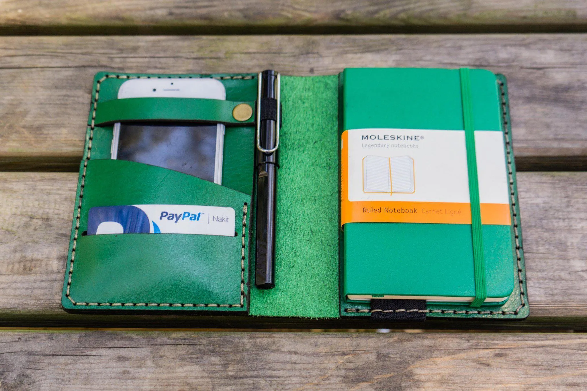 Leather Pocket Moleskine Journal Cover - Green