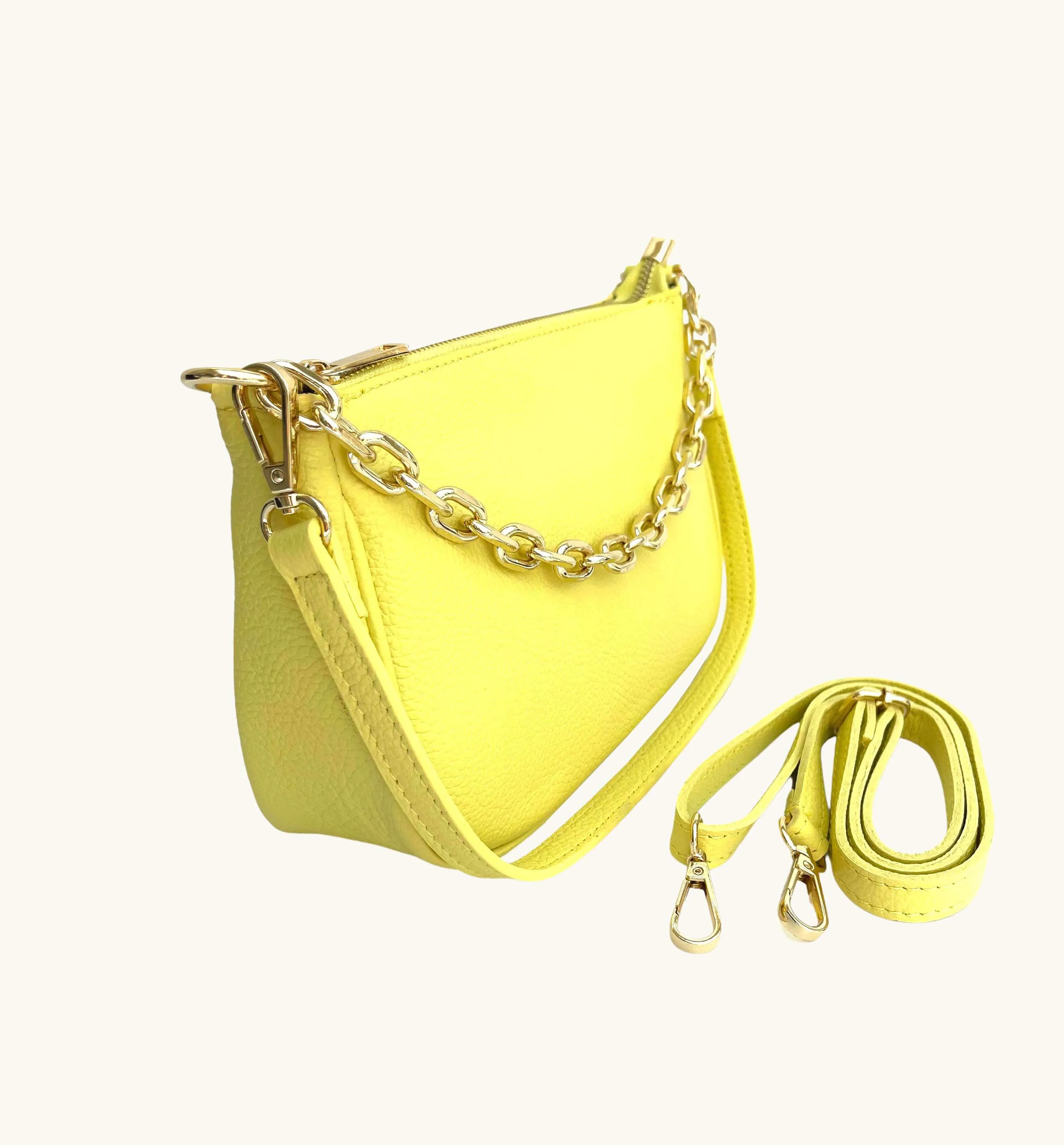 Lemon Pebble Leather Baguette Bag