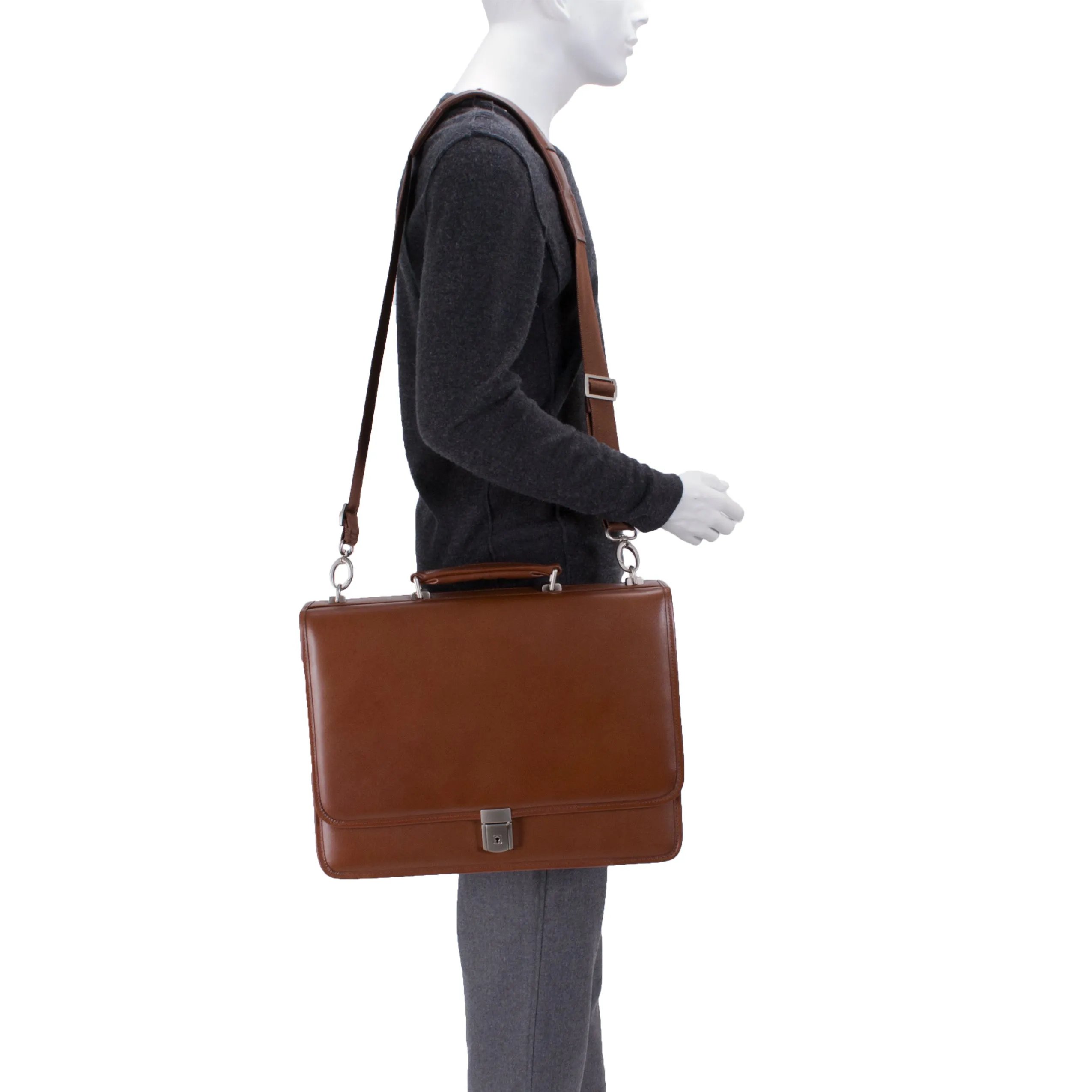 LEXINGTON | 15" Leather Flap Over Laptop Briefcase