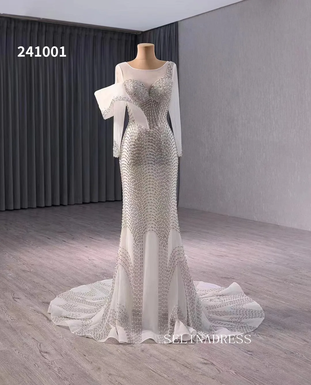 Luxury Beaded Mermaid Long Sleeve Wedding Dress Bridal Gowns 241001