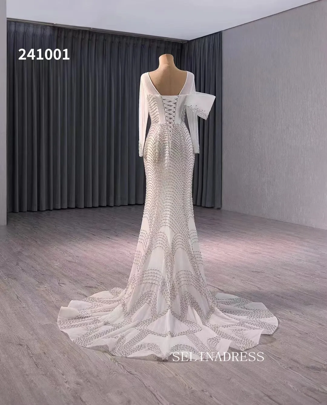 Luxury Beaded Mermaid Long Sleeve Wedding Dress Bridal Gowns 241001