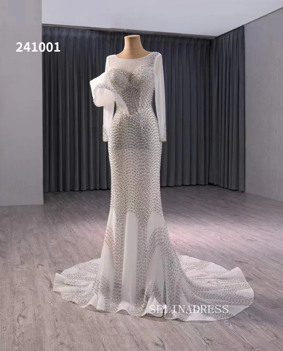 Luxury Beaded Mermaid Long Sleeve Wedding Dress Bridal Gowns 241001