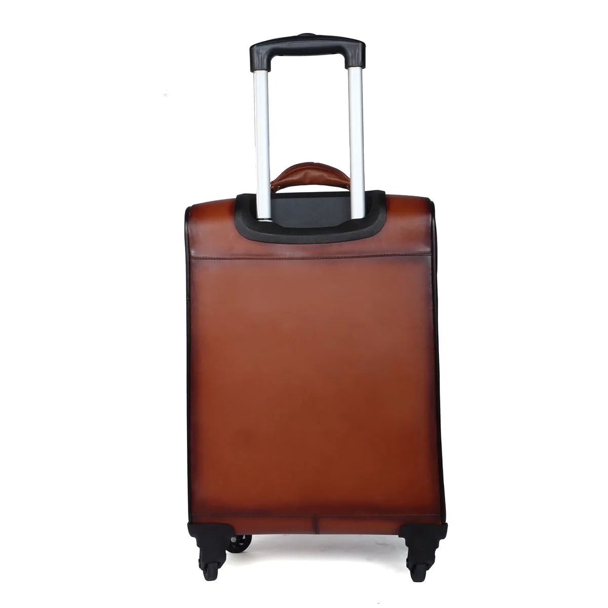 Luxury Tan Leather Spinner Luggage with Expandable Compartment Strolley Bag with Telescopic Handle by Brune & Bareskin