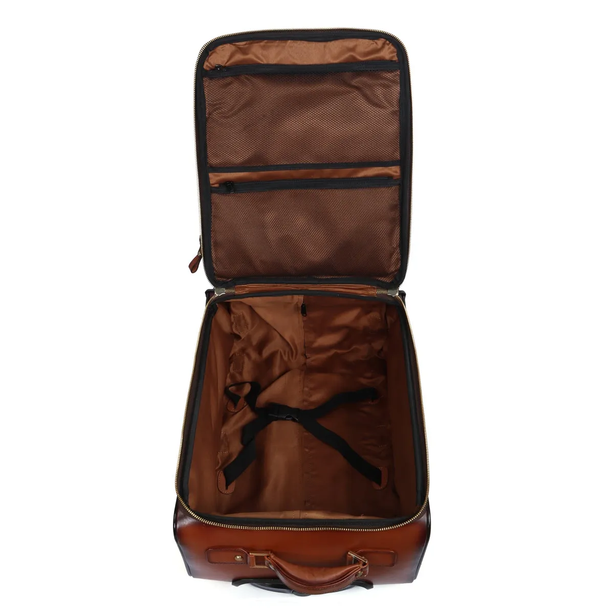 Luxury Tan Leather Spinner Luggage with Expandable Compartment Strolley Bag with Telescopic Handle by Brune & Bareskin