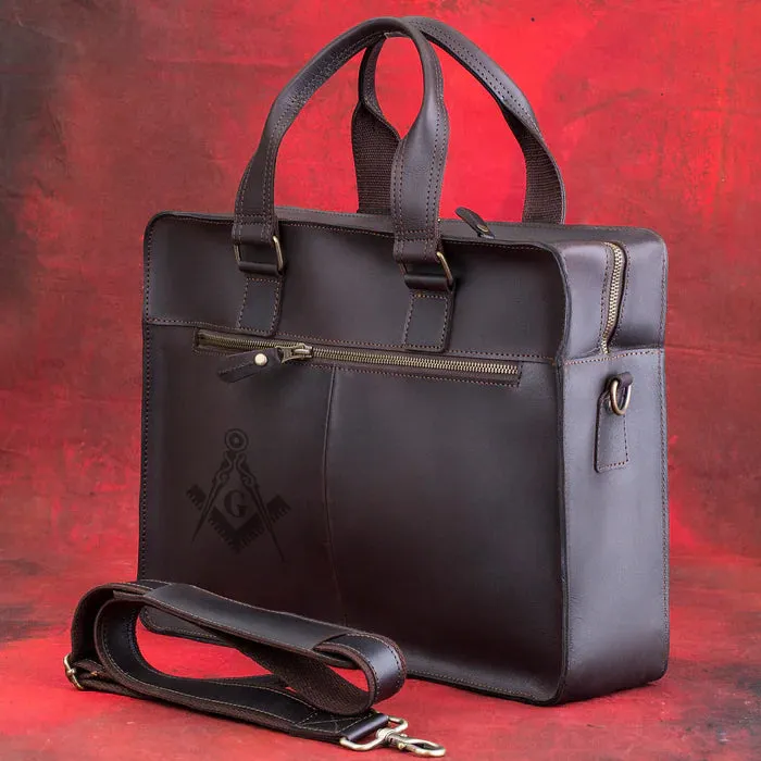 Master Mason Blue Lodge Briefcase - Dark Brown Leather