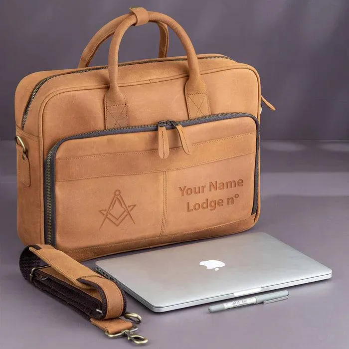 Master Mason Blue Lodge Briefcase - Handmade Leather