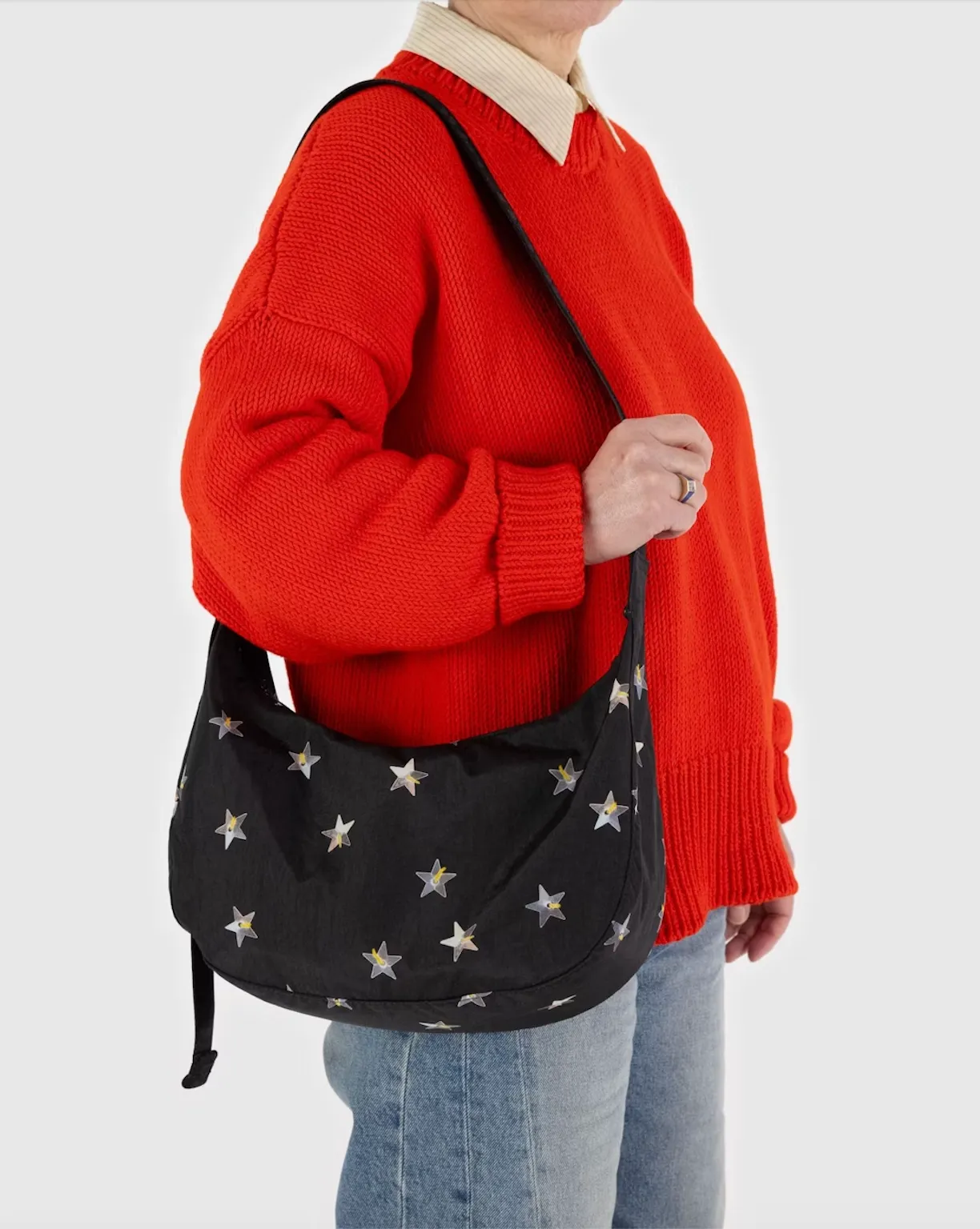 Medium Nylon  Baggu Crescent Bag - Stars