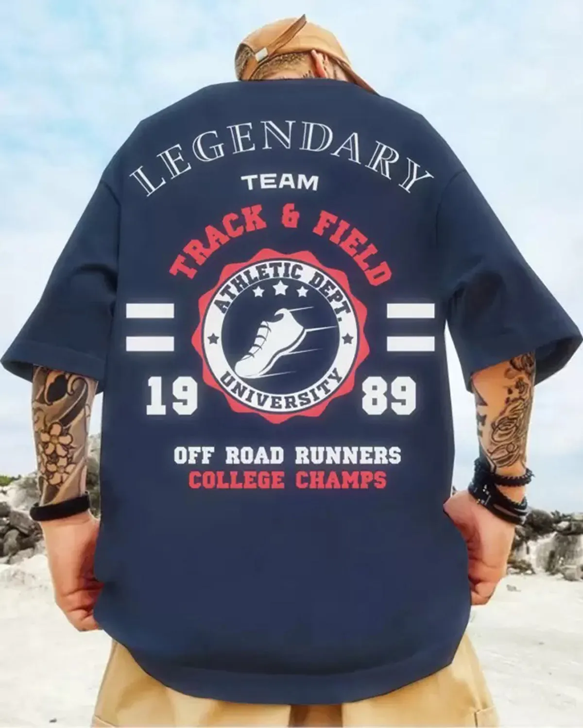 Men Legend Printed Oversized Navy Blue T-shirt