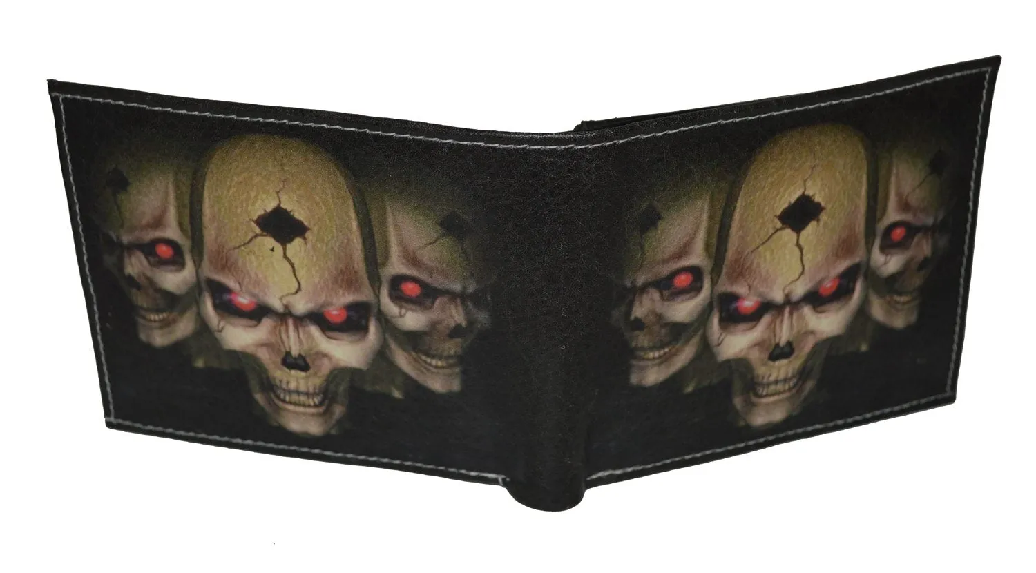 Mens Bifold Exotic Wallet Picture 3 Skulls with printed gift box