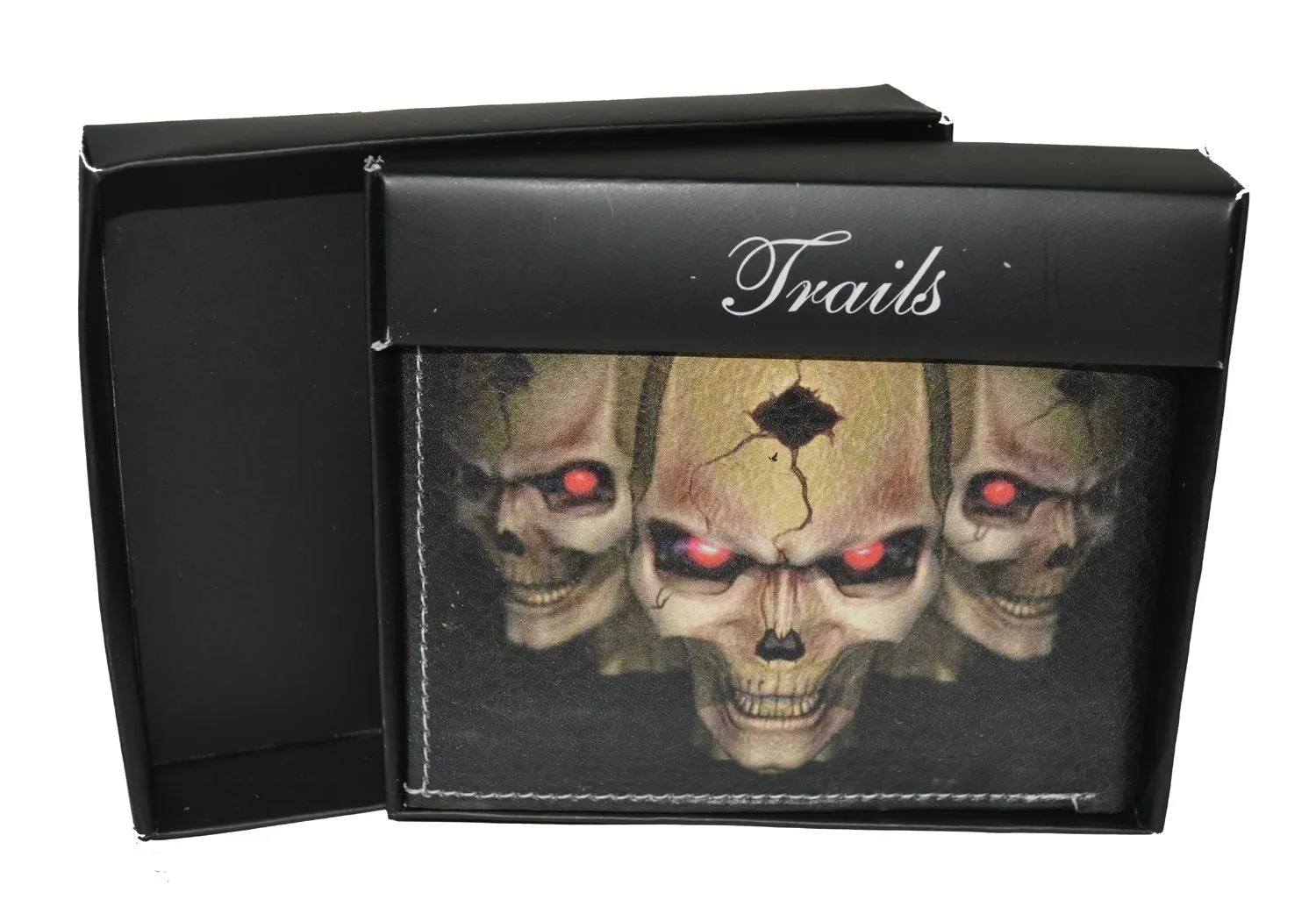 Mens Bifold Exotic Wallet Picture 3 Skulls with printed gift box