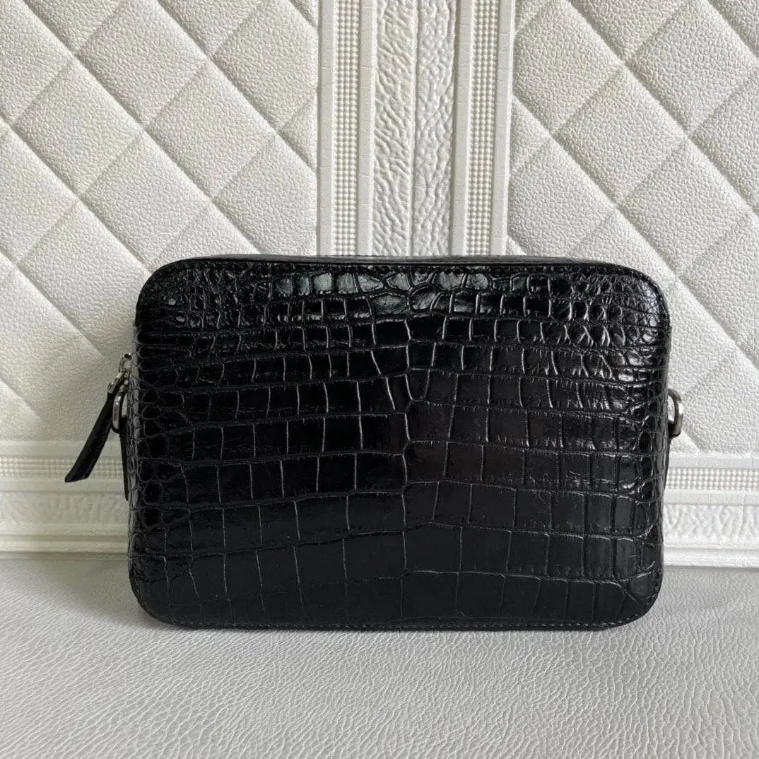 Men's Genuine Crocodile Leather  Cross body Messenger Clutch Bag Black