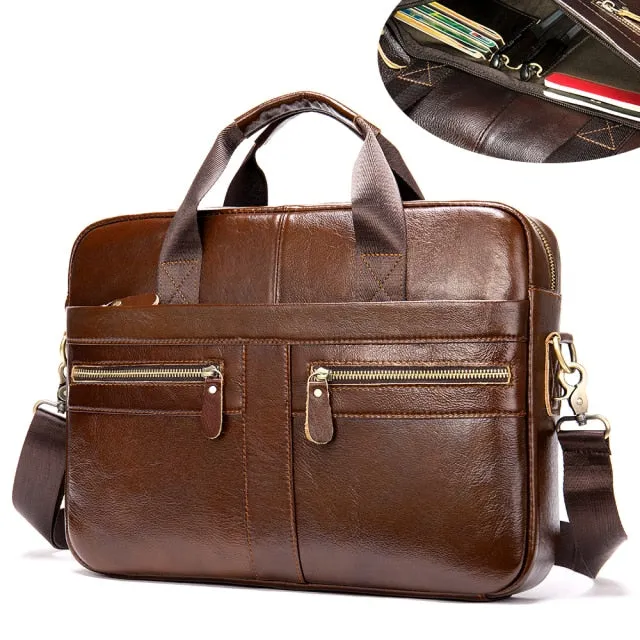 Men's Leather Business Travel Shoulder Bag