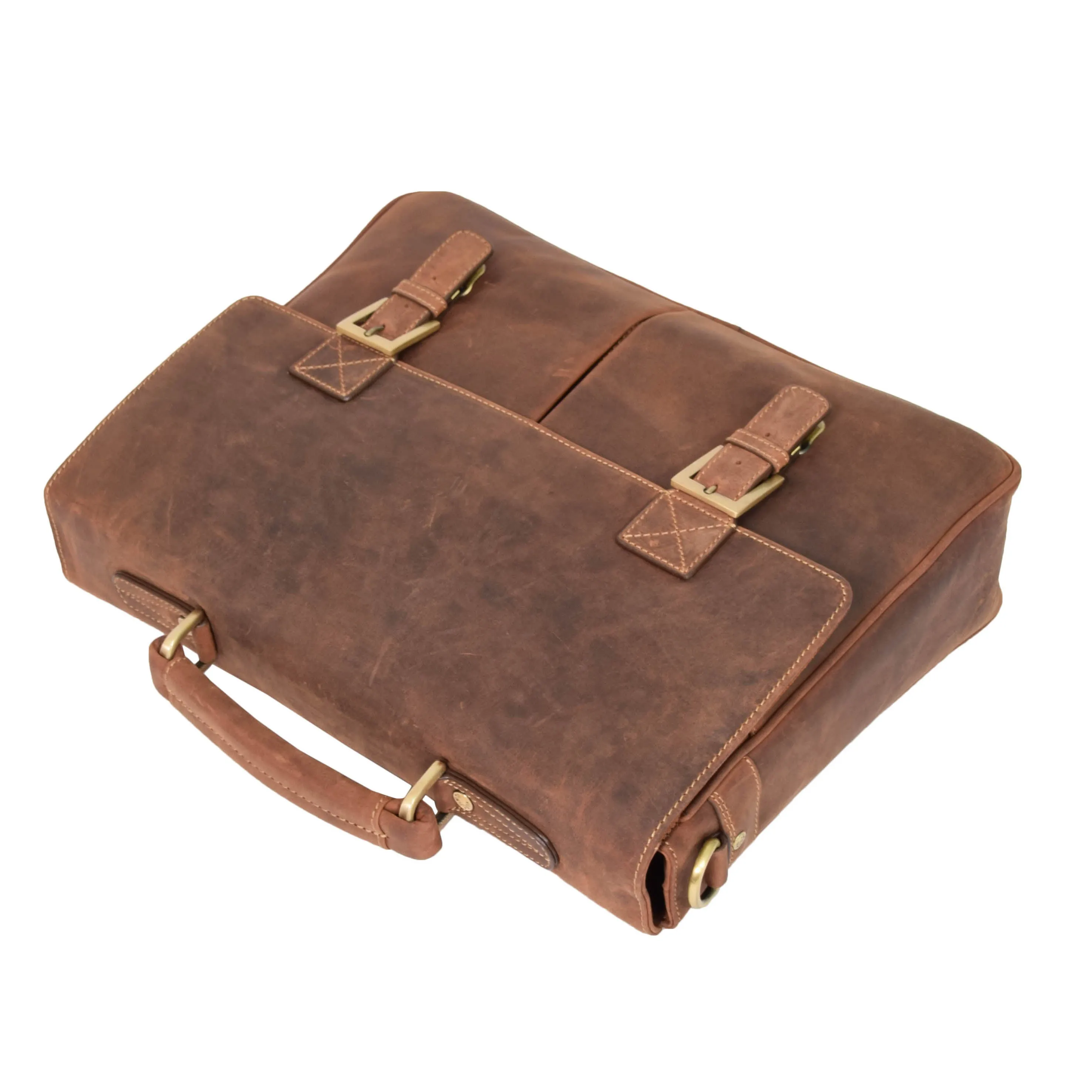 Mens Leather Cross Body Flap Over Briefcase Cobar Tan