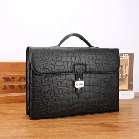 Mens Matt Crocodile Leather Briefcase Black