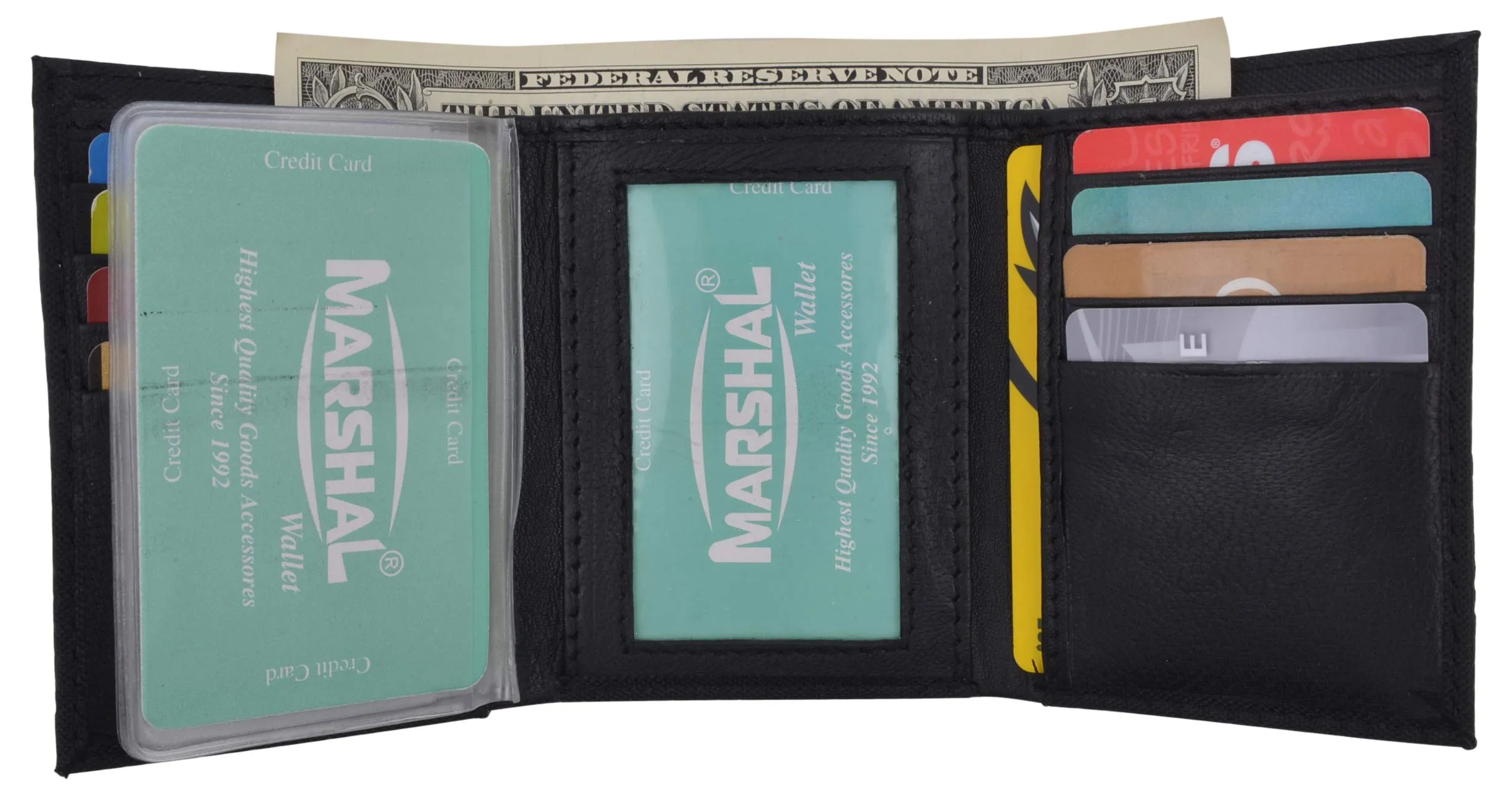 Men's Nylon Black Classic Trifold Credit Card ID Wallet with Leather Interior