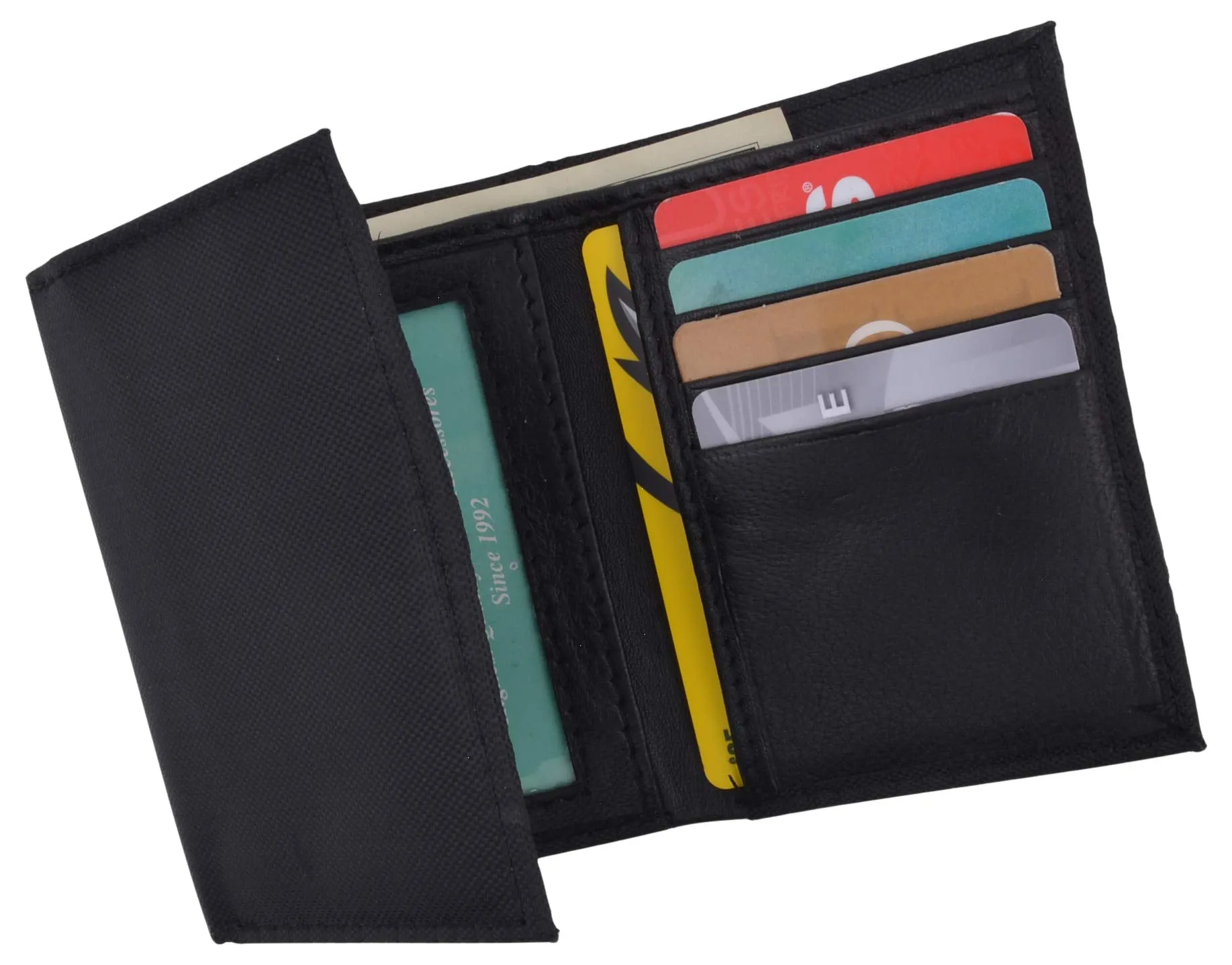 Men's Nylon Black Classic Trifold Credit Card ID Wallet with Leather Interior