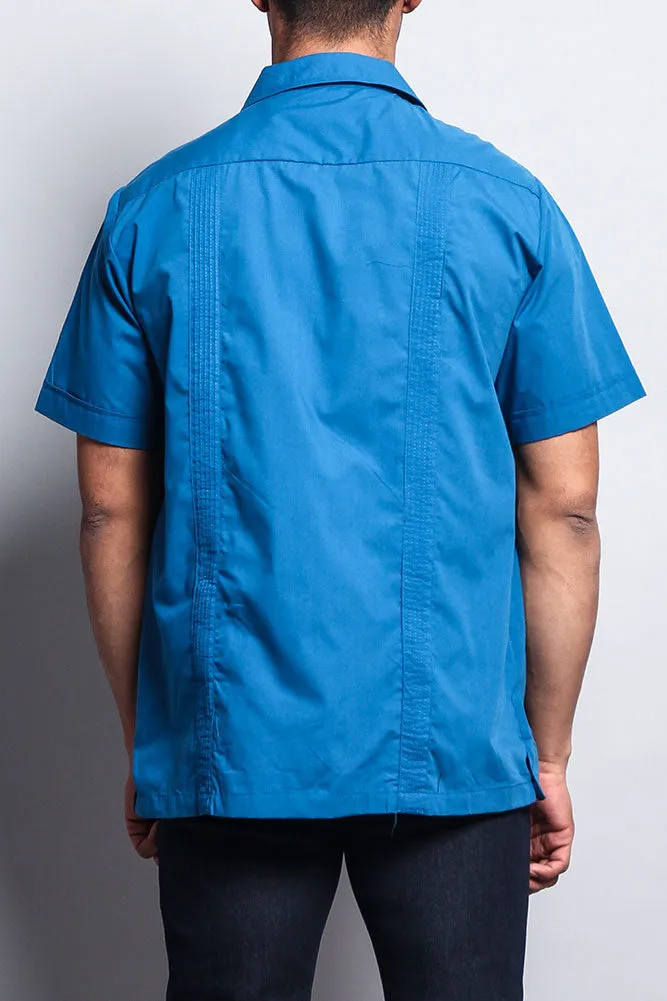 Men's Short Sleeve Cuban Style Guayabera Shirt (Blue)