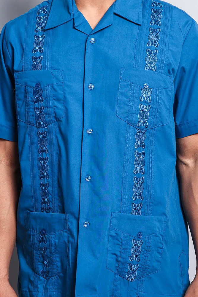 Men's Short Sleeve Cuban Style Guayabera Shirt (Blue)