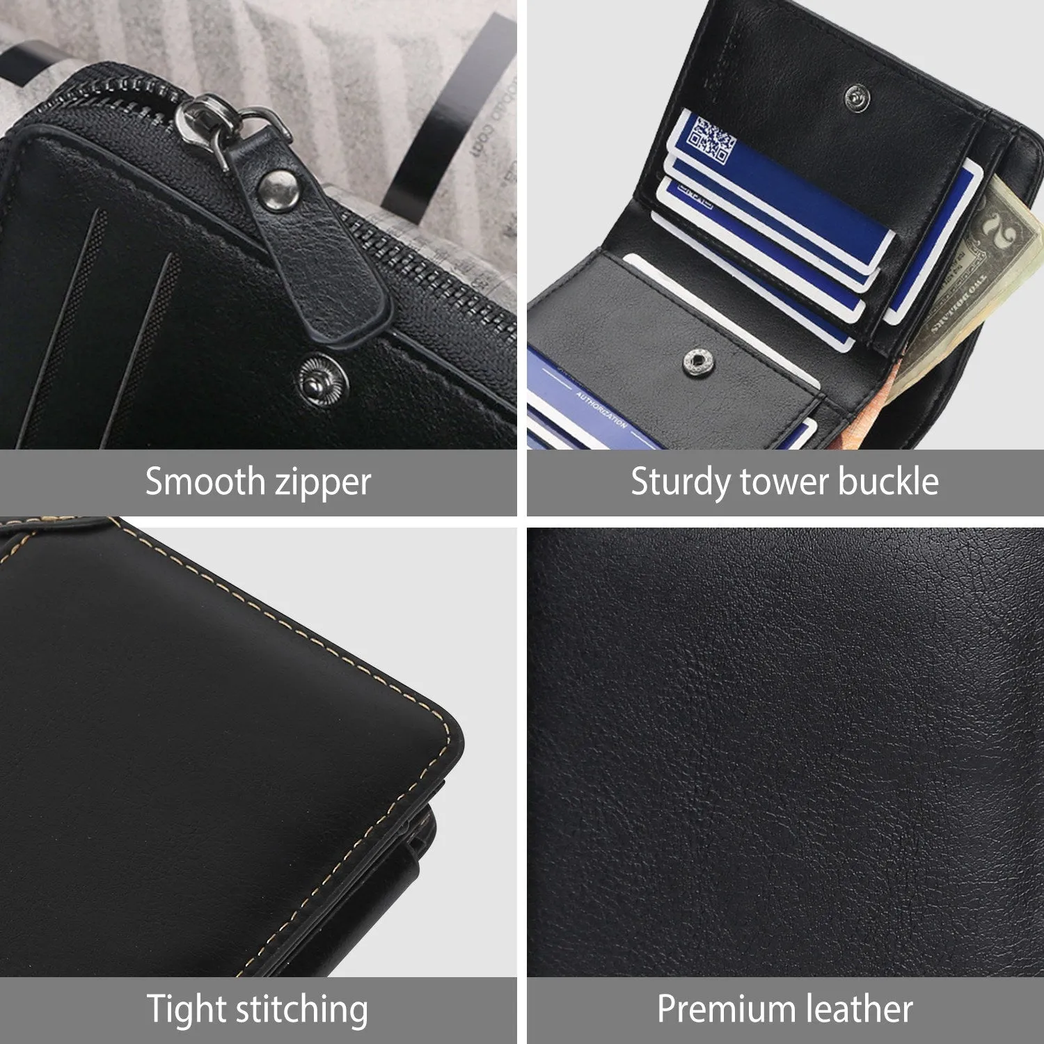 Men's Trifold Clutch Leather Wallet ID Card Holder