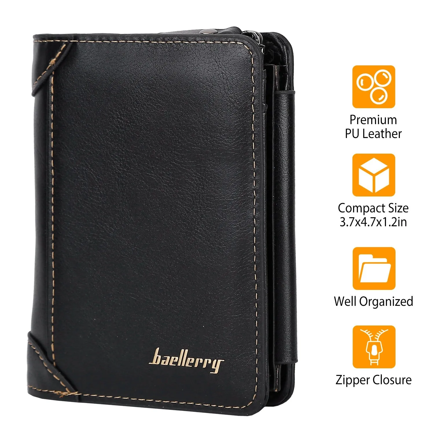 Men's Trifold Clutch Leather Wallet ID Card Holder