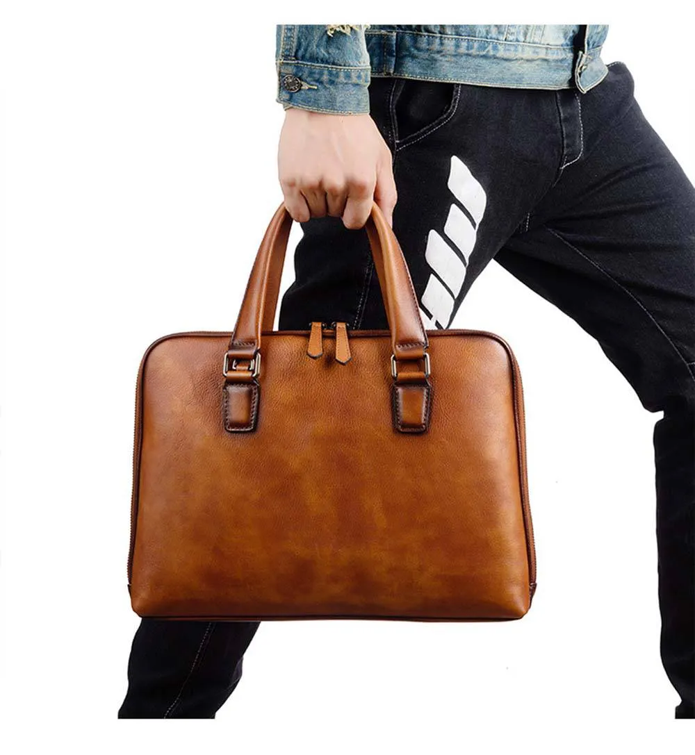 Mens Vintage Leather Buiness Briefcase Top Handle  Shoulder Cross Body Bag   2860