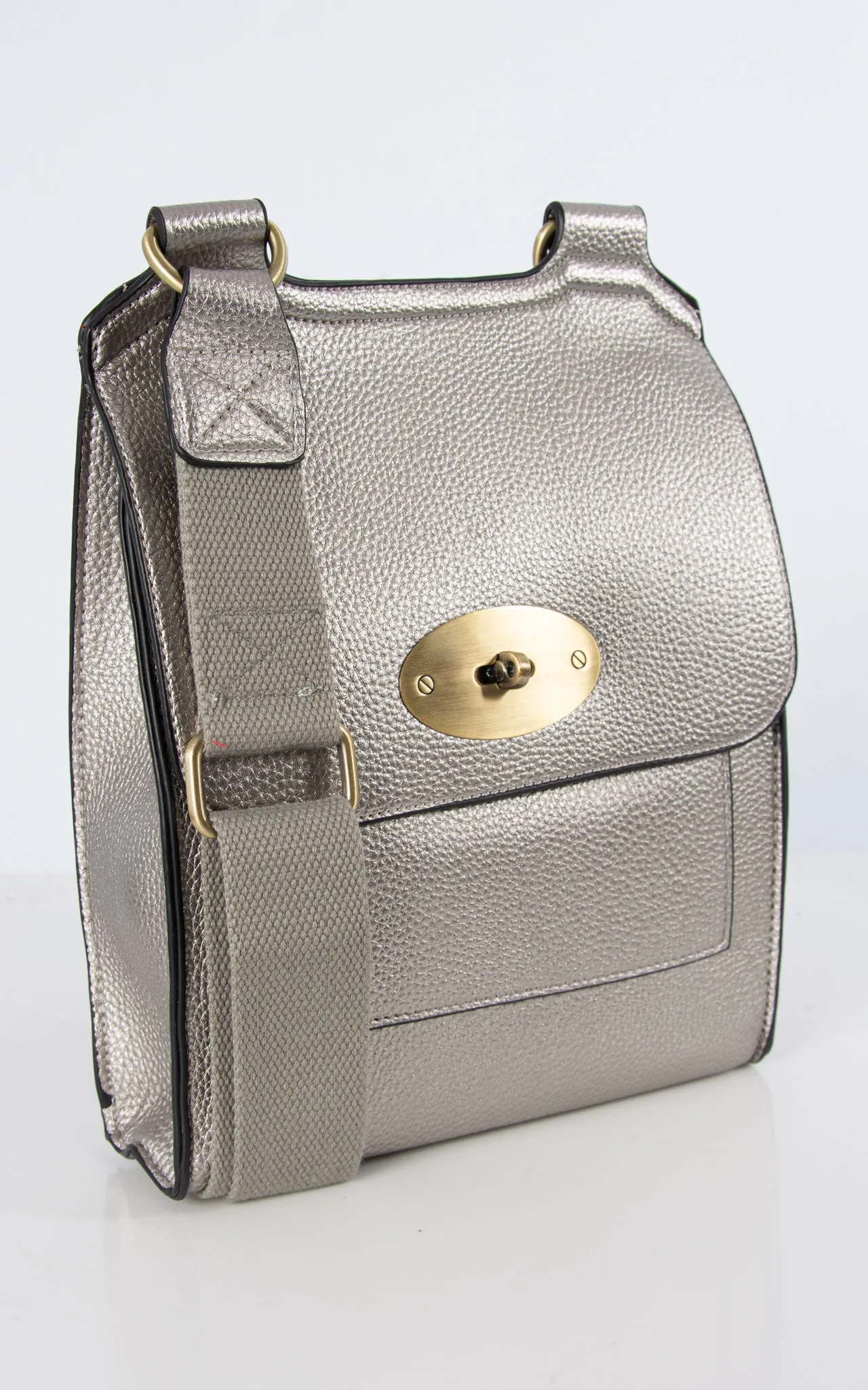 Metallic Grey Messenger Bag