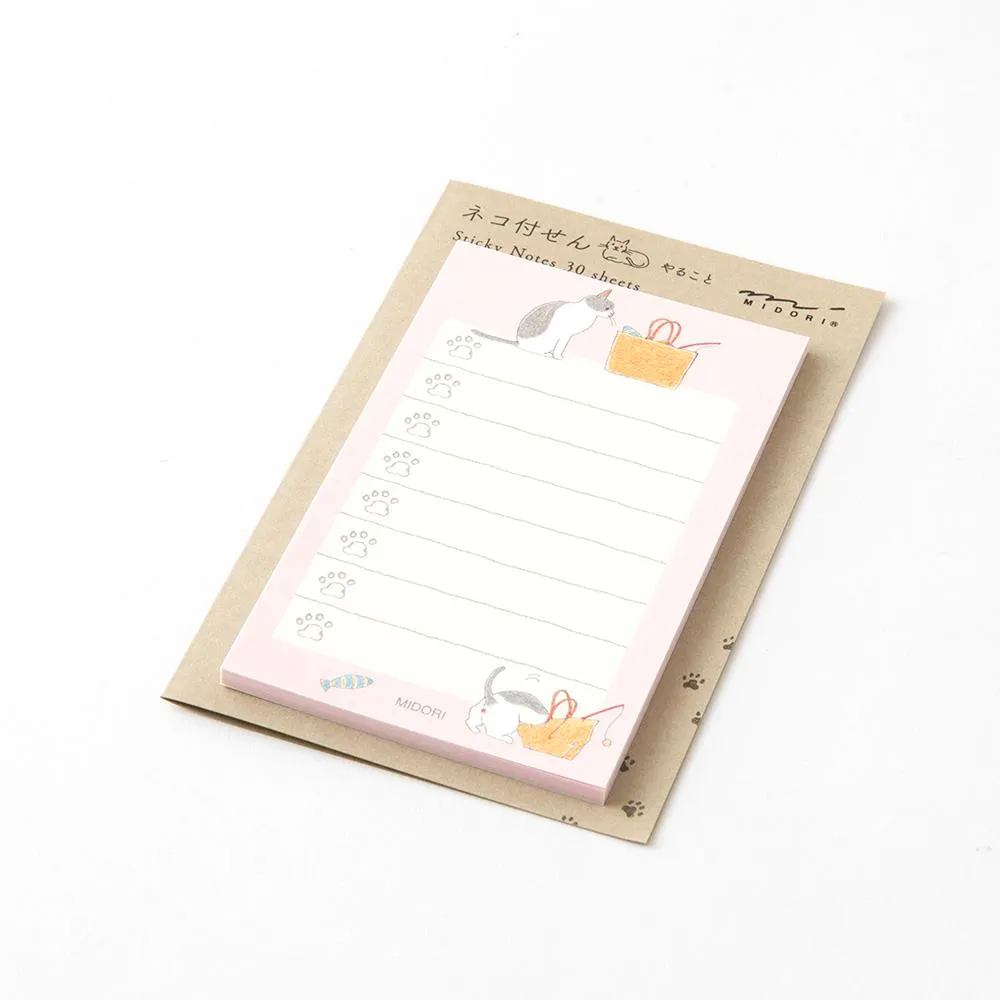 Midori Sticky Notes - To Do Cat, Pink